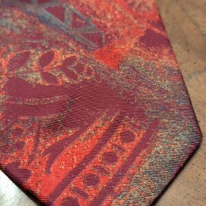 90s Vintage Italian Silk Tie - Abstract Geometric Red & Blue - Retro Seta Silk